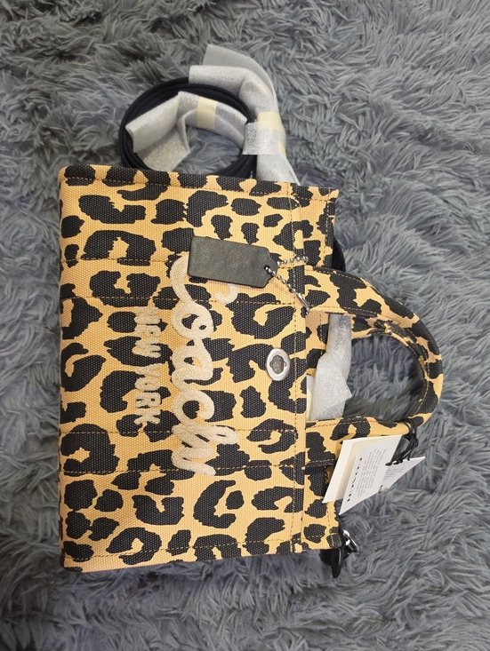 Coach Handbags - Coach Leopard-Print Mini Tote in Tan and Black with Script Logo
